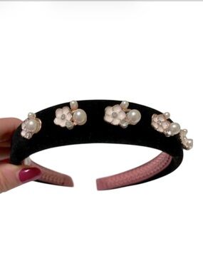 Roseings London Crystal Faux Pearl Embellished Flower Padded Hair Crown Headband